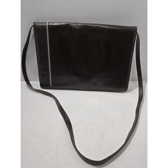 Vintage 1980s Charles Jourdan Paris Brown Leather Flap Crossbody Purse/Clutch - Picture 1 of 9